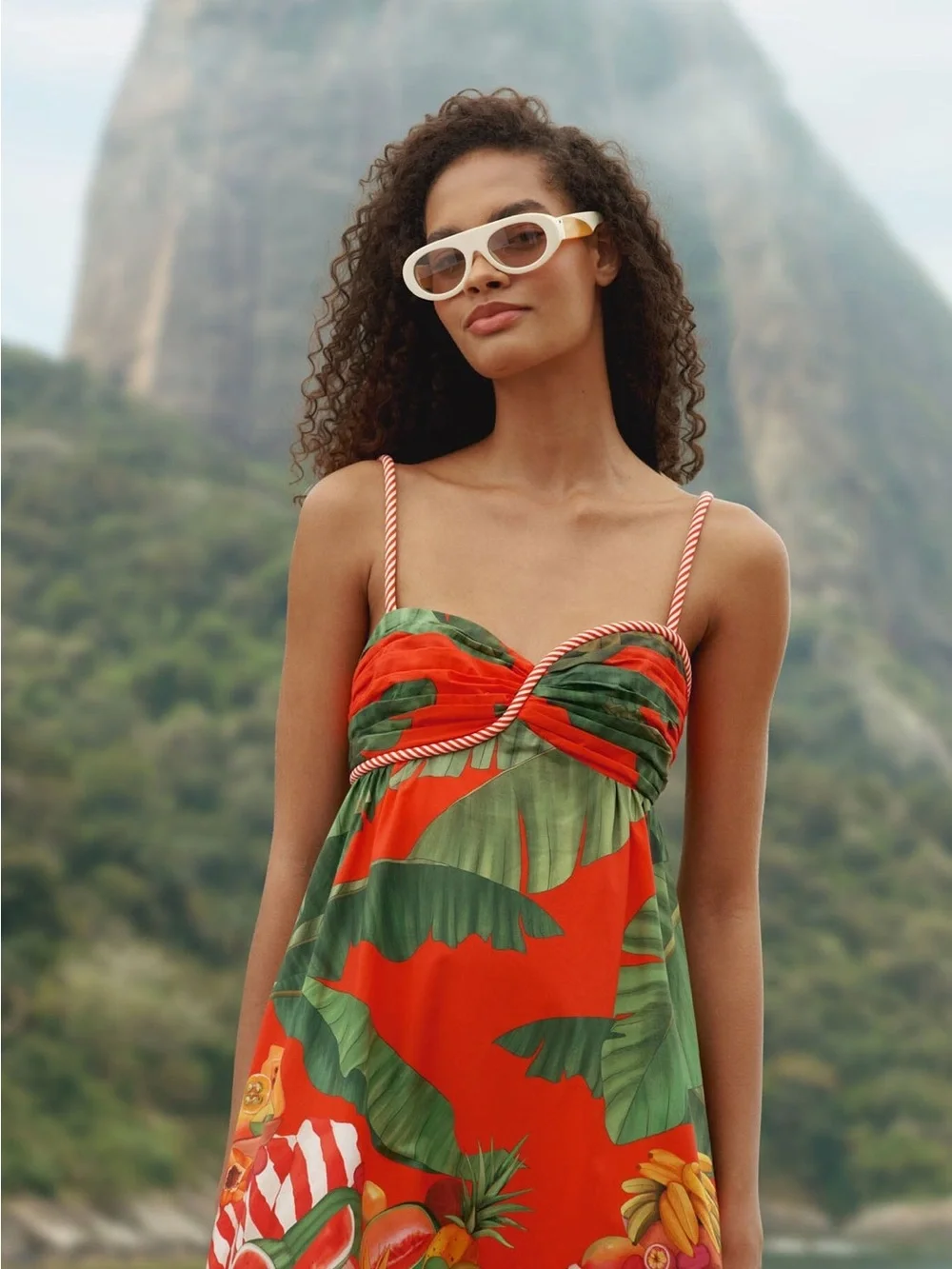 FARM Rio Red and Green Tropical Print Fruit Trolley with Rope Tie Maxi Dress - Picture 3 of 12